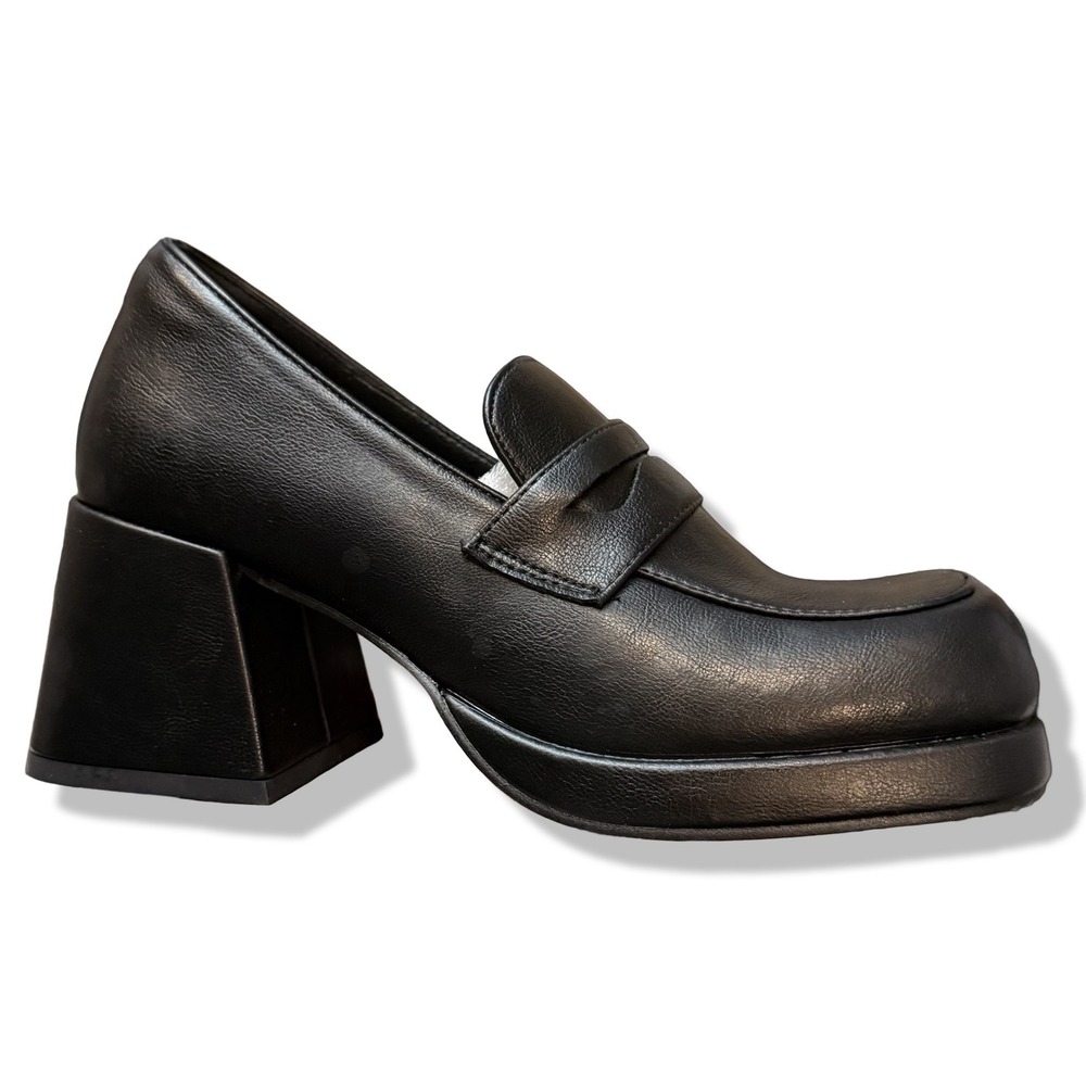 NIB Womens Black Platform Chunky Heel Loafer Shoes Square Toe Retro Style Sz 5 - Picture 7 of 13